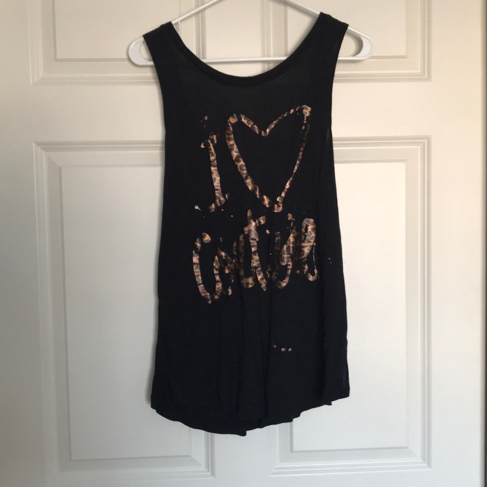 Black graphic leopard print tank top